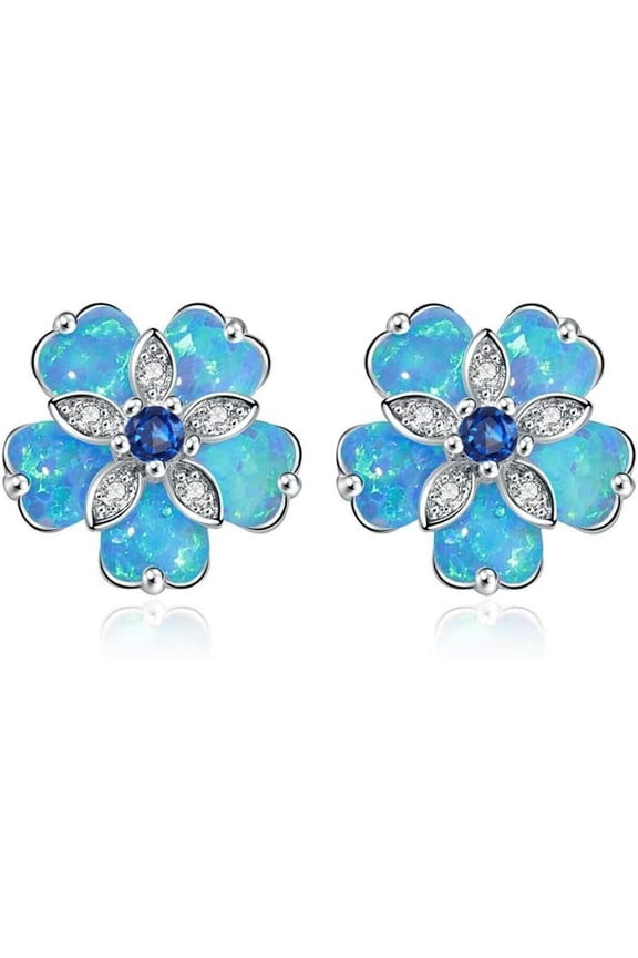 Womens Flower Opal Stud Earrings,Ladies Rhodium Plated Hypoallergenic Jewelry Big Gemstone Earrings 15Mm[Z1]