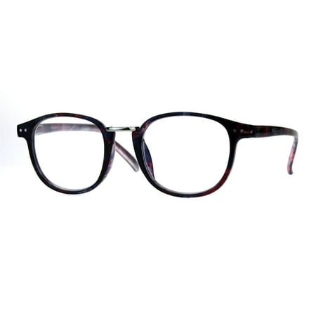 Womens Flower Pattern Thin Plastic Horn Rim Reading Glasses Purple Red