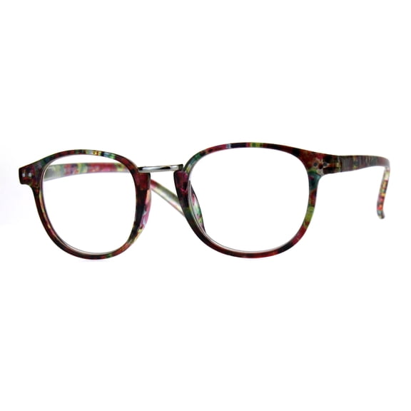 Womens Flower Pattern Thin Plastic Horn Rim Reading Glasses Red Pink 1.75