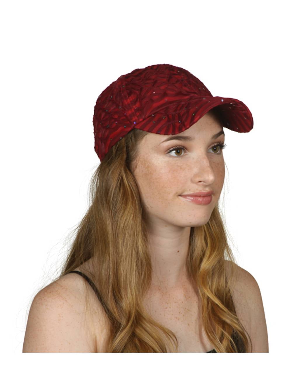 Womens Flower Sequin Trim Baseball Cap Wine
