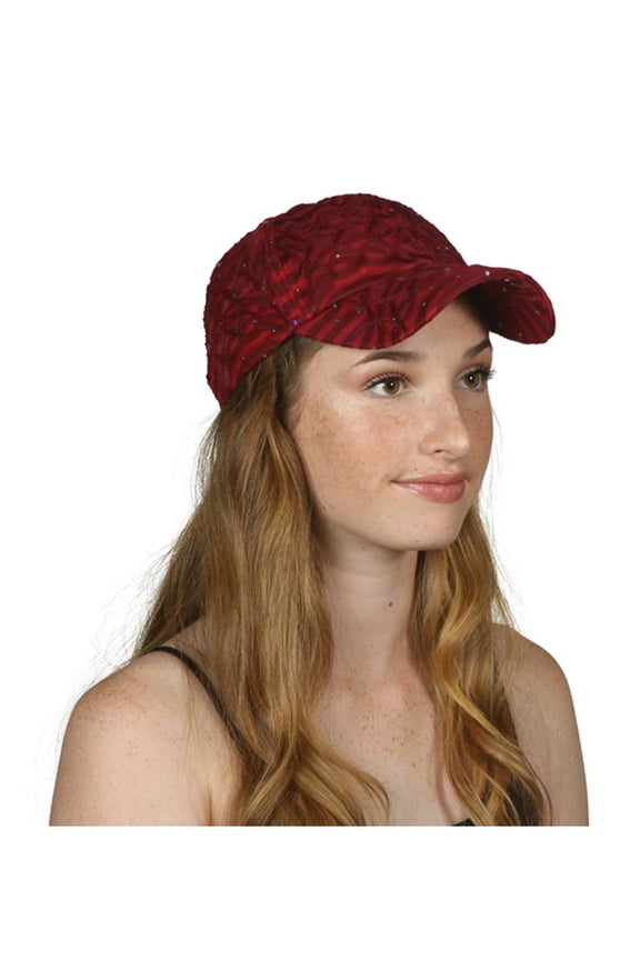 Womens Flower Sequin Trim Baseball Cap - Wine