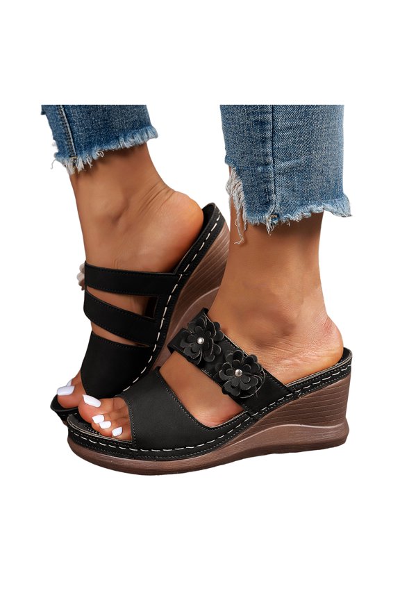 Womens Flower Wedge Dress Slides Sandals 2025 Boho Beach Summer Peep Toe Platform Slip on High Heels