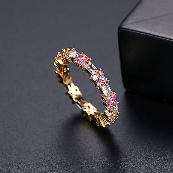 Womens Flower Zircon Inlaid Copper Plated Geometric Fashion Ring For Everyday Wear High Quality Durable Elegant Ring