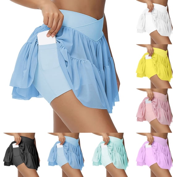 Womens Flowy Athletic Shorts Running Shorts With Pockets Spandex Butterfly Workout Tennis Skorts Black L