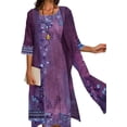 thumbnail image 1 of Womens Flowy Boho Floral Midi Dresses with Jacket Elegant Wedding Guest Chiffon Cocktail Dress 2 Piece, 1 of 10