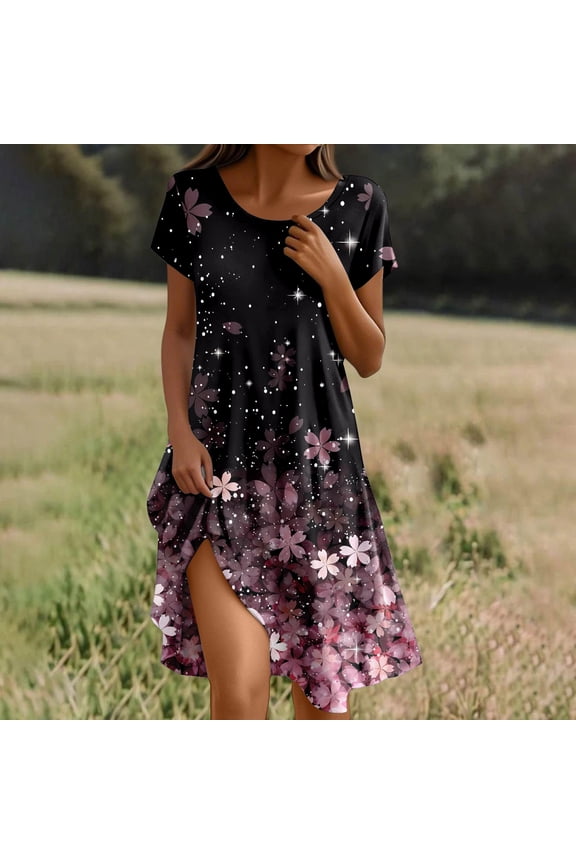 Womens Flowy Floral Print Tennis Dress for Everyday Wear and Parties Lightweight Loose Fit Spring Summer Pink M