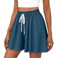 thumbnail image 1 of Womens Flowy High Waisted Shorts Loose Fit Drawstring Casual Summer Shorts with Side Pockets Blue S, 1 of 4