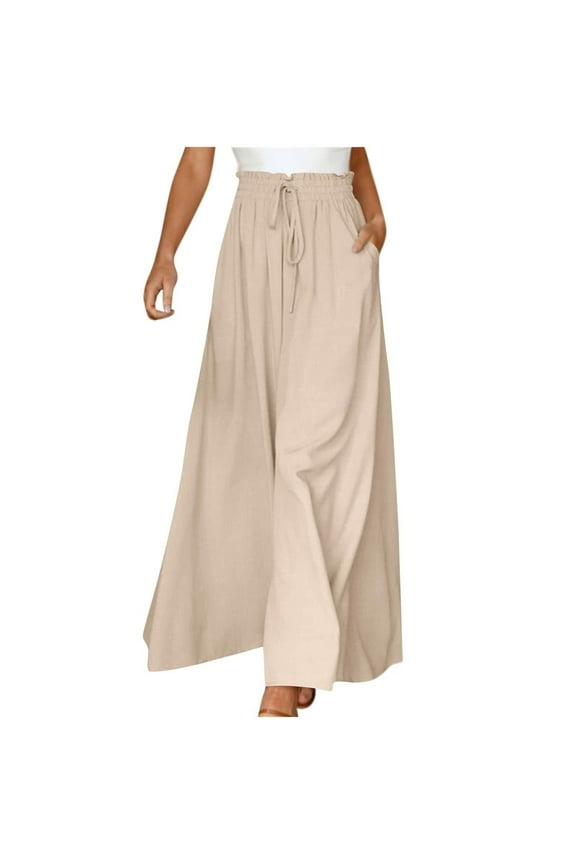 Womens Flowy Palazzo Pants Summer Light Weight High Waisted Pleated Wide Leg Pant Loose Work Casual Trousers Culottes