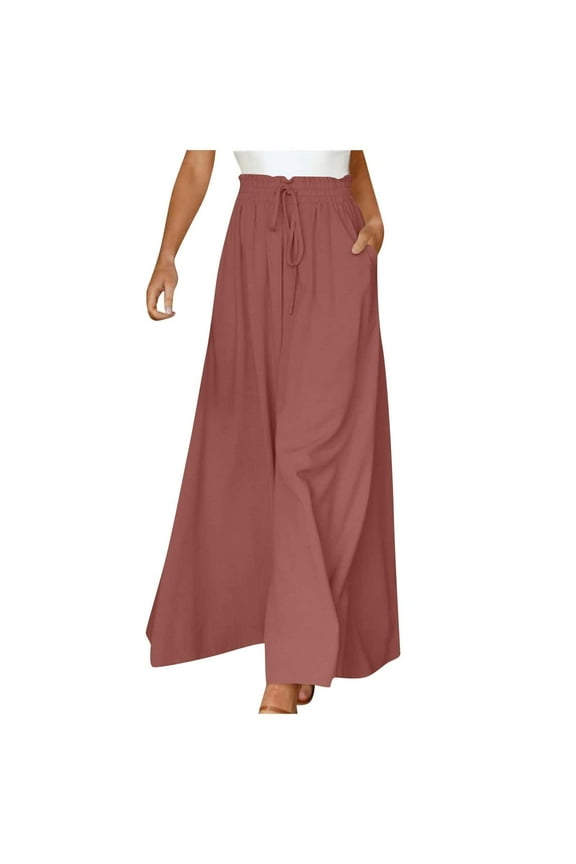 Womens Flowy Palazzo Pants Summer Light Weight High Waisted Pleated Wide Leg Pant Loose Work Casual Trousers Culottes