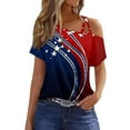 thumbnail image 1 of Womens Flowy Summer Tops, Casual Cold Shoulder 4Th Of July Sexy Short Sleeve T-Shirt Red White And Royal Blue Top Shirts Outfits American Flag Tank Top Women Shirts Outfit (XXL, Dark Blue) ZMTing, 1 of 4
