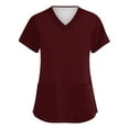 thumbnail image 1 of Scrubs For Women, Women'S Scrubs Plus Size V Neck Short Sleeve Workwear With Pockets Scrubs For Women Set Royal Blue Shirt 4Th Of July Outfits Tops Shirt Tank Tops (L, Wine) ZMTing, 1 of 3