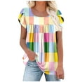 thumbnail image 1 of Womens Flowy Tunic Tops Petal Short Sleeve Floral Print Tees Pleated Dressy Casual Tshirts Summer Clothes (2XL, Yellow), 1 of 5