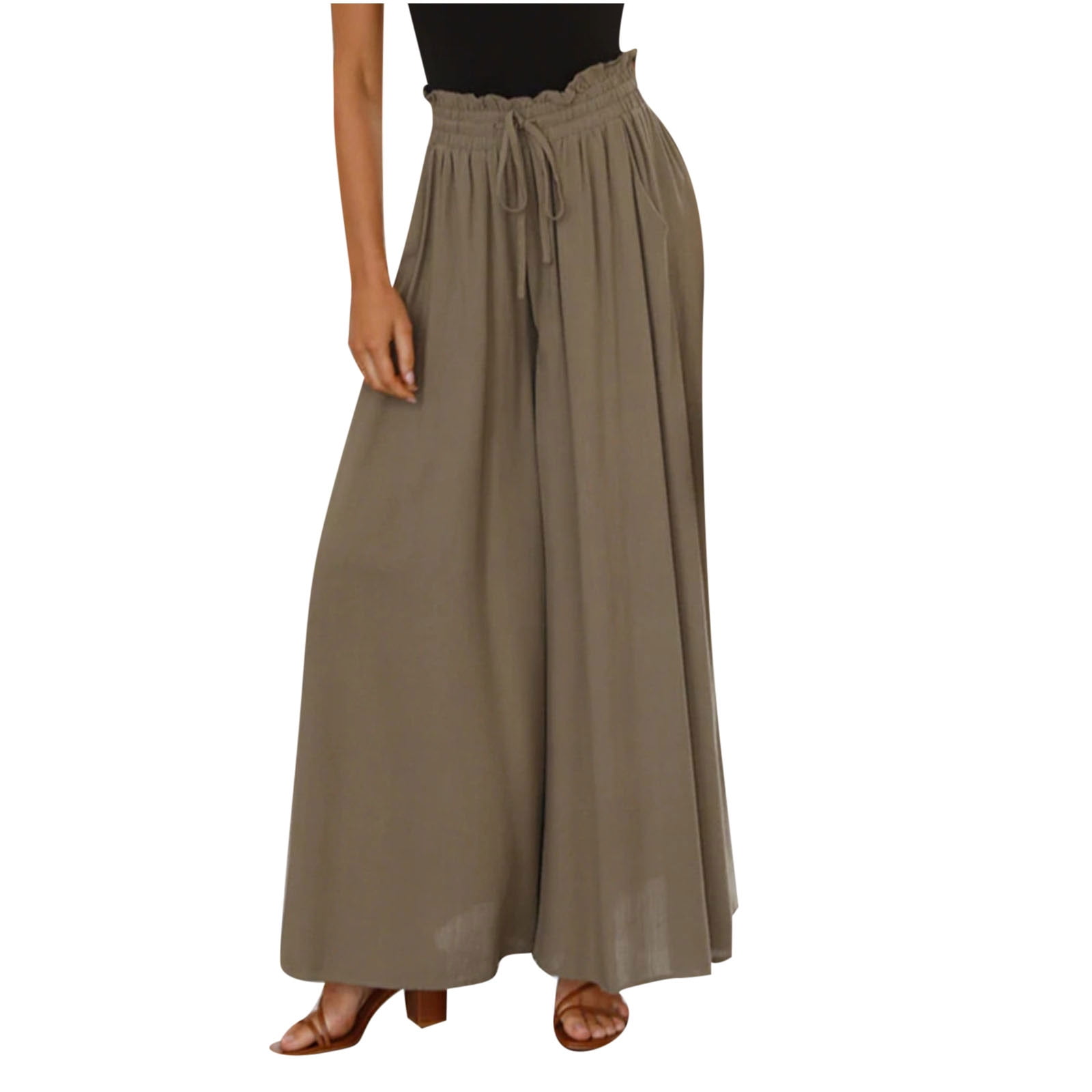 Pantaloni Palazzo Donna LL WB1485 | Vita Alta Con Coulisse, Pieghe, Colore Nero | Tessuto Morbidissimo 92% Poliestere 8% Elastan