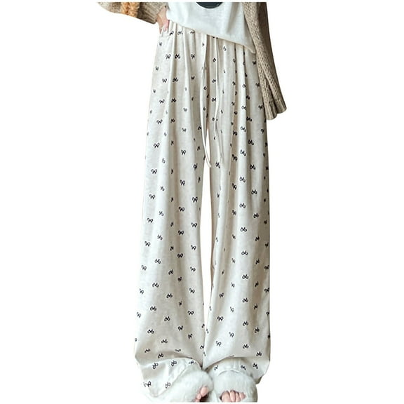 Womens Flowy Wide Leg Pants Comfy Casual High Waisted Trousers Soft Drawstring Pajama Pants Loose Palazzo Lounge Pants 2024