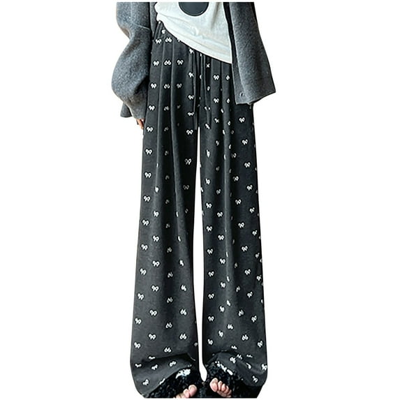 Womens Flowy Wide Leg Pants Comfy Casual High Waisted Trousers Soft Drawstring Pajama Pants Loose Palazzo Lounge Pants 2024