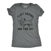 Womens Fluff Around And Find Out Tshirt Funny Pet Kitty Cat Animal Lover Knife Graphic Tee Womens Graphic Tees
