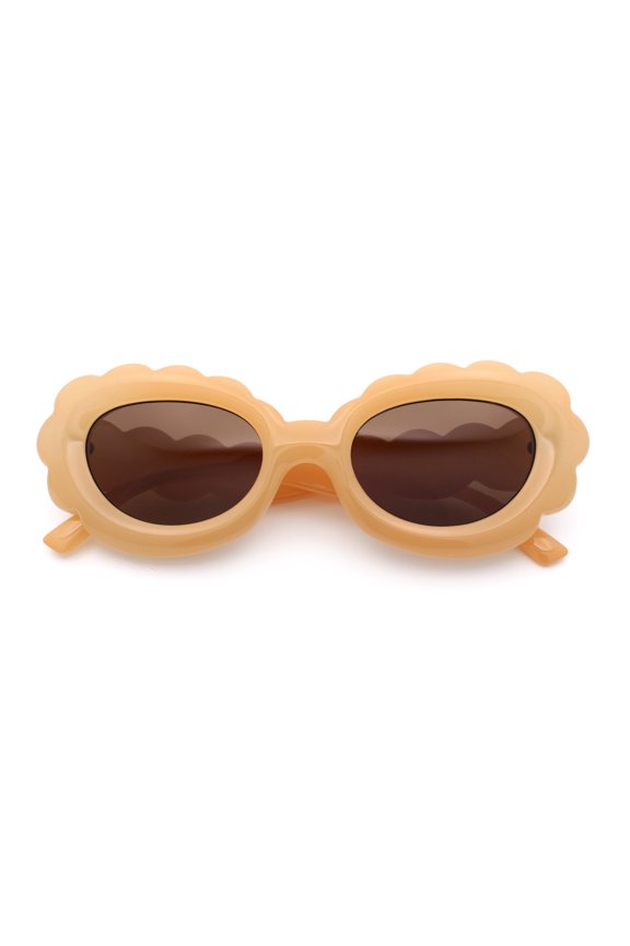 Womens Fluffy Cloud Shape Oval Plastic Sunglasses Beige - Brown