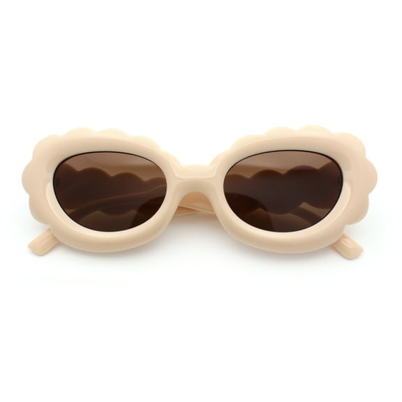 Womens Fluffy Cloud Shape Oval Plastic Sunglasses Ivory - Brown