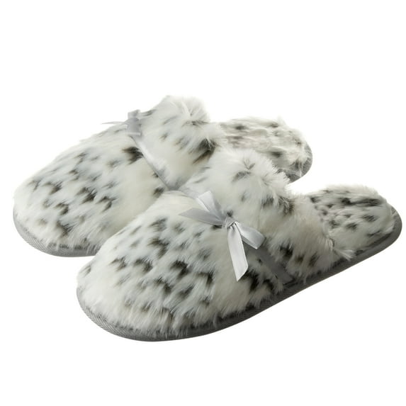 Womens Fluffy Leopard Slippers Soft Comfy Warm House Shoes with Mute Anti-Slip Sole for Ladies and Girls