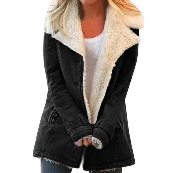 Womens Fluffy Long Sleeve Button Down Coat Casual Jacket Winter Warm Outerwear
