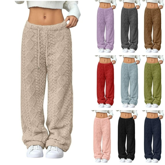 Womens Fluffy Pajama Pants Fuzzy Fleece Flannel Cozy Drawstring Lounge Pant Winter Warm Pj Bottoms Navy L