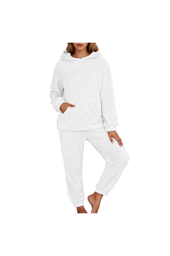 Womens Fluffy Pajamas Sets Fuzzy Winter Warm Hoodies and Pants Suits 2 Piece Comfy Soft Loose Fit Loungewear Sleepwear