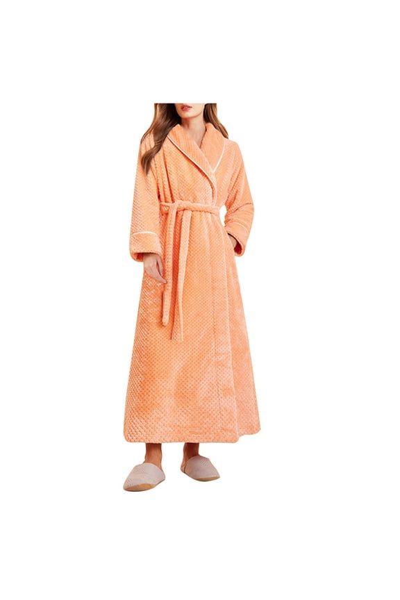 Womens Fluffy Robes Warm Flannel Terrycloth Bathrobe Spa Shawl Collar Plush Unisex Bath Robe Fuzzy Pajamas, Orange, XXXL