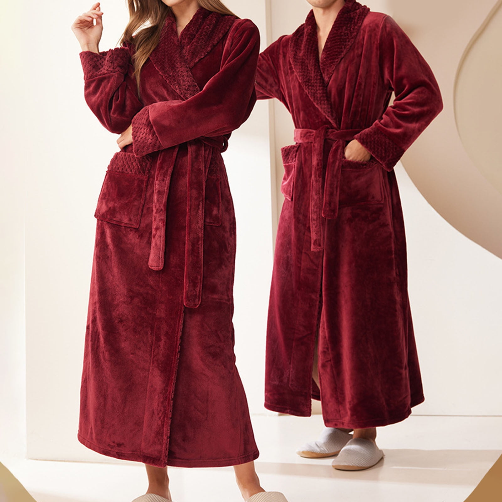 Womens Fluffy Robes Warm Flannel Terrycloth Bathrobe Spa Shawl Collar ...