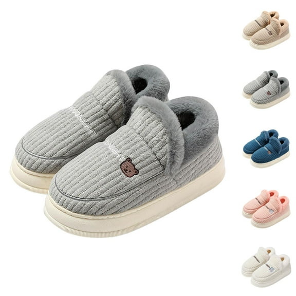 Womens Fluffy Slippers Arch Support Indoor Plush Comfort Women's And Men's Cover Heel Autumn And Winter New Warm Non Shoes