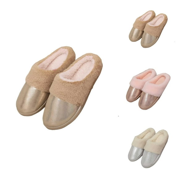 Womens Fluffy Slippers Cozy Soft Indoor Fall Home Shoes Cozy Women's Slippers For Autumn And Winter Leather Indoor Thickened Warm Slippers For Couples Soft Bottom Comfort