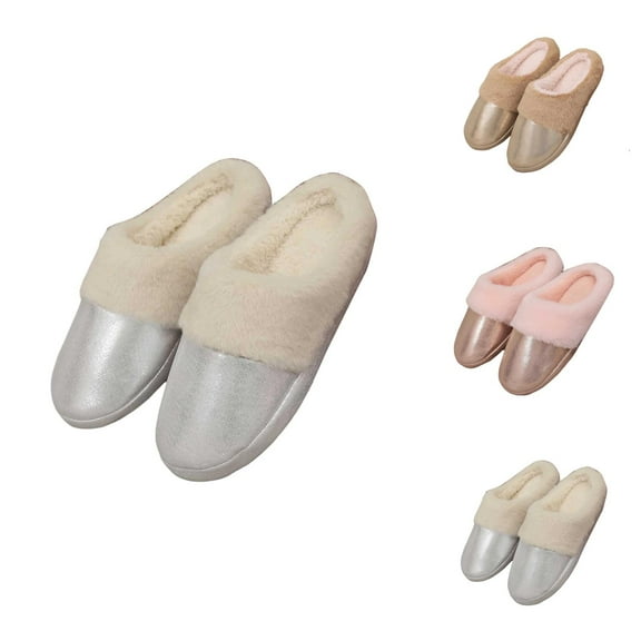 Womens Fluffy Slippers Fuzzy Cozy Spa Indoor Footwear Cozy Women's Slippers For Autumn And Winter Leather Indoor Thickened Warm Slippers For Couples Soft Bottom Comfort