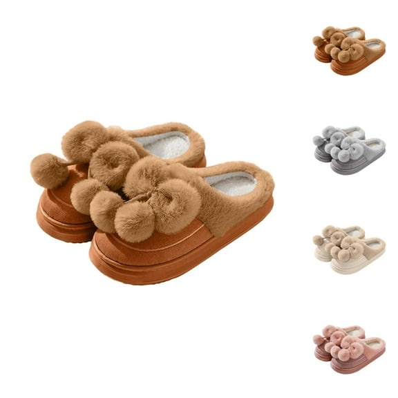 Womens Fluffy Slippers Plush Cozy Travel Indoor Comfort Cozy Winter Slippers For Suede Bow Design Indoor Shoes With Comfortable Toe Coverage For Her And Couples
