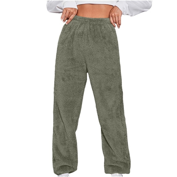 Womens Fluffy Teddy Plush Sweatpants Fuzzy Warm Wide Leg Lightweight Cinch Bottom Baggy Pajama Pants Sleepwear