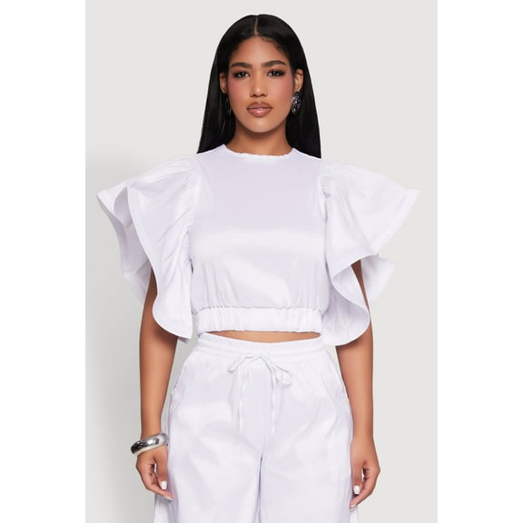 Womens Flutter Sleeve Crop Top