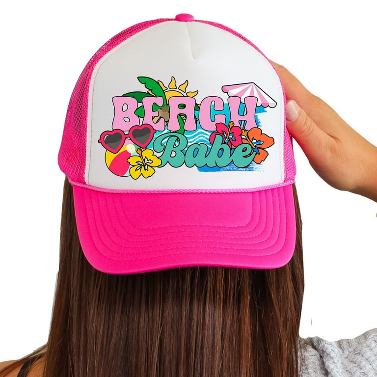 Womens Foam Trucker Hat Beach Babe Summer Printed Mesh