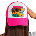 thumbnail image 1 of Womens Foam Trucker Hat Wander Summer Sun Palm Trees Printed Mesh Snapback Baseball Cap, White/Hot Pink, 1 of 1