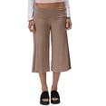 thumbnail image 1 of Womens Fold Over Gaucho Pants Culottes Low Rise Capris Foldover Flowy Going Out Flare Bottoms Wide Leg Capri Pants Coffee 2XL, 1 of 6