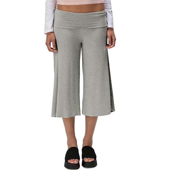 Womens Fold Over Gaucho Pants Culottes Low Rise Capris Foldover Flowy Going Out Flare Bottoms Wide Leg Capri Pants Gray XL