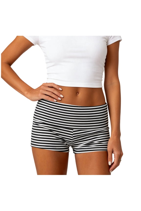 Womens Fold Over Shorts Elastic Waist Lounge Shorts Foldover Cute Pajama Micro Bottoms Mini Shorts Sleepwear Black
