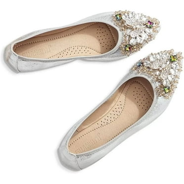 Womens Foldable Pointed Toe Ballet Flats Rhinestone Loafers Fashion Flats