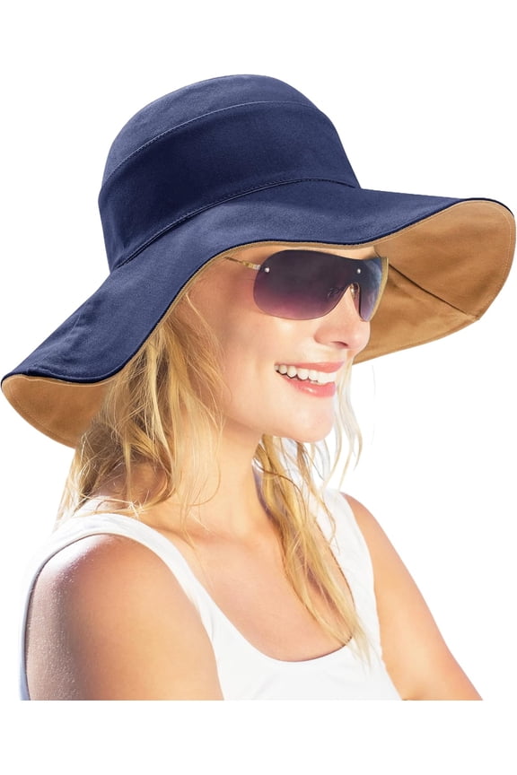 Womens Foldable Shapeable Brim Sun Hat UPF 50+ Cotton Wide Brim Beach Adjustable Chin Strap Hat Sun Protection Cap