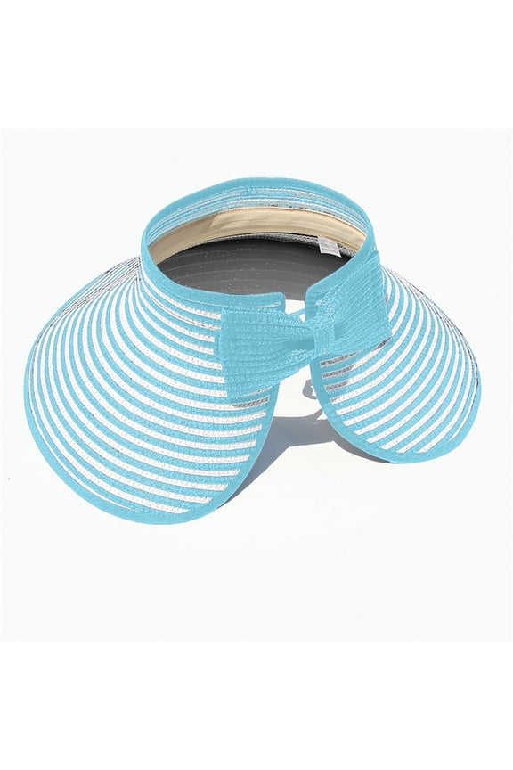 Womens Foldable Straw Sun Hat Two Tone Design Wide Brim Beach Cap Outdoor UV Protection