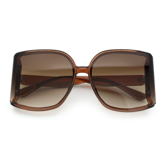 Womens Folded Curve Lens Oversized Rectangle Butterfly Designer Sunglasses Brown