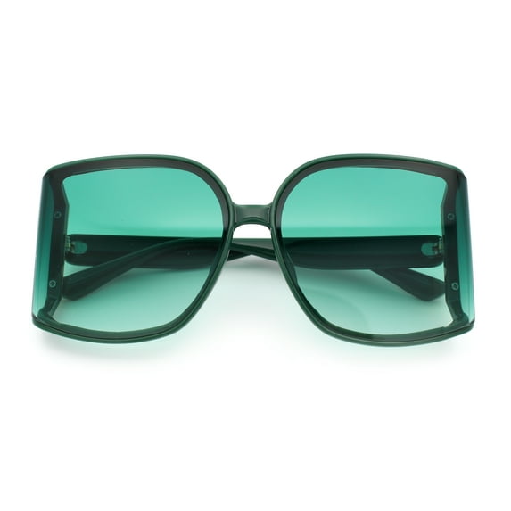 Womens Folded Curve Lens Oversized Rectangle Butterfly Designer Sunglasses Green