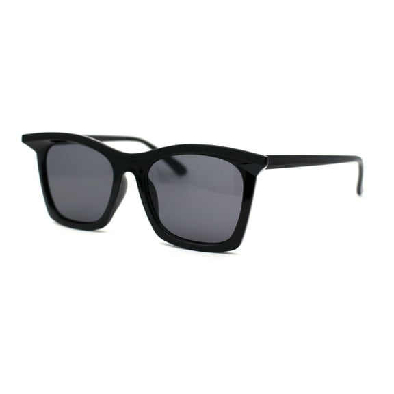 Womens Folded Horn Rim Tip Rectangle Fashion Sunglasses All Black
