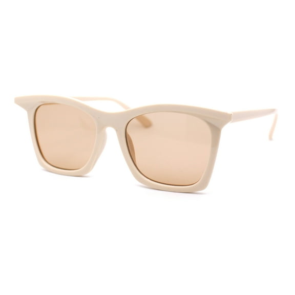 Womens Folded Horn Rim Tip Rectangle Fashion Sunglasses Ivory Brown