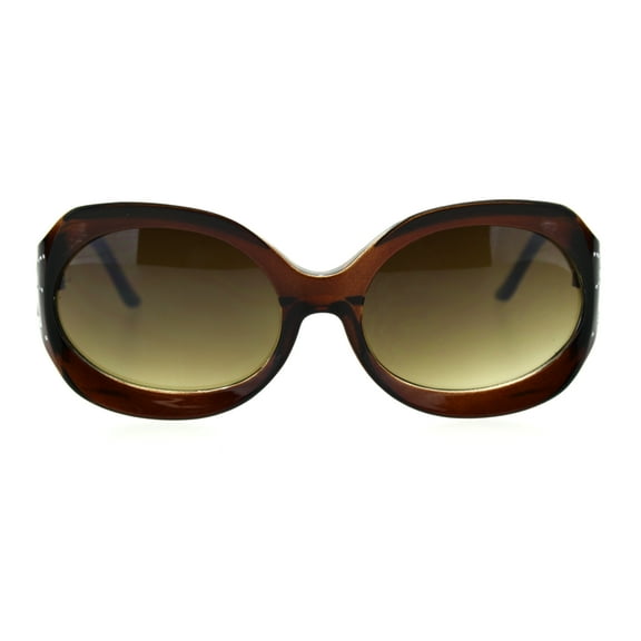 Womens Foliage Bling Foil Engraving Thick Plastic Oval Sunglasses All Brown
