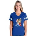 thumbnail image 1 of Womens Football Fine Jersey T-shirts - American Flag 4th of July Kitty, 1 of 5