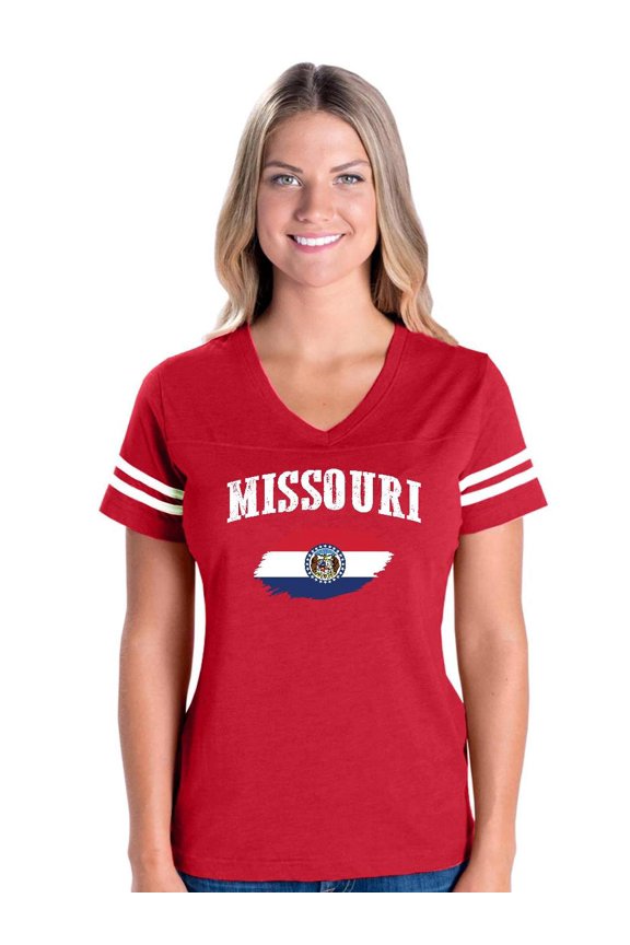 Womens Football Fine Jersey T-shirts - Missouri Flag