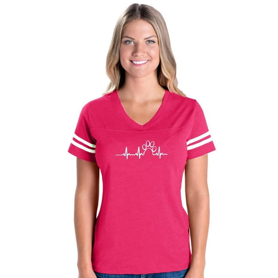 Womens Football Fine Jersey T-shirts - Paw Heartbeat